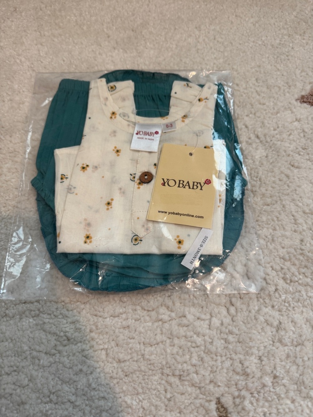 YO BABY Teal and Cream Floral Baby Matching Set